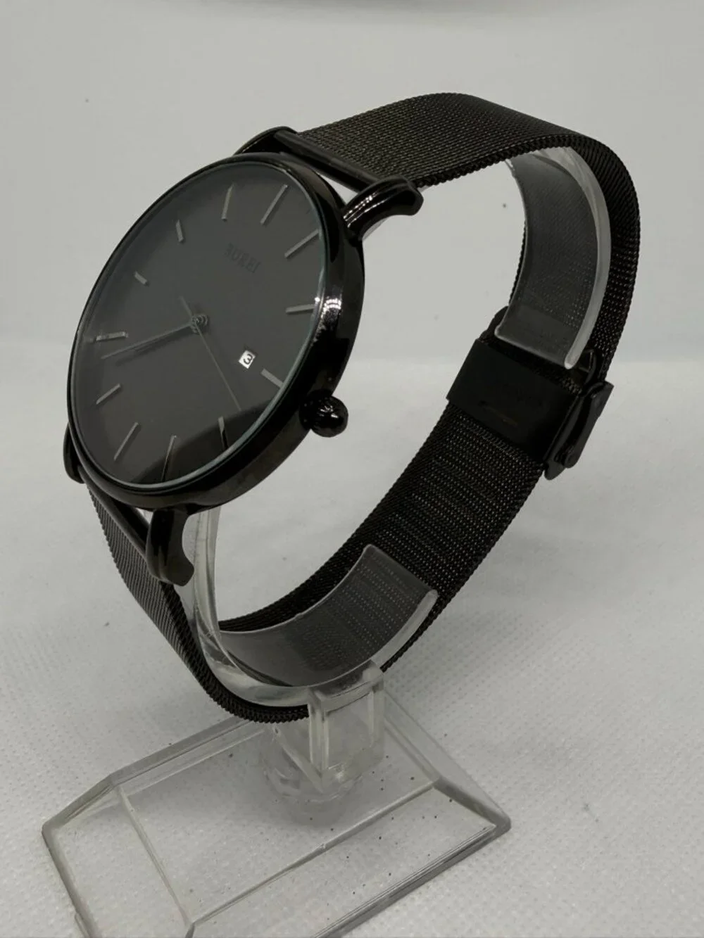 BUREI Men’s Minimalist Black Watch Gray Dial Stainless Steel Mesh Band Quartz - Picture 2 of 10